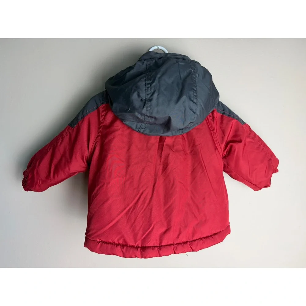 OshKosh Bgosh Baby Boy Red Gray Fleece Lined Hooded Puffer Winter Jacket 12M